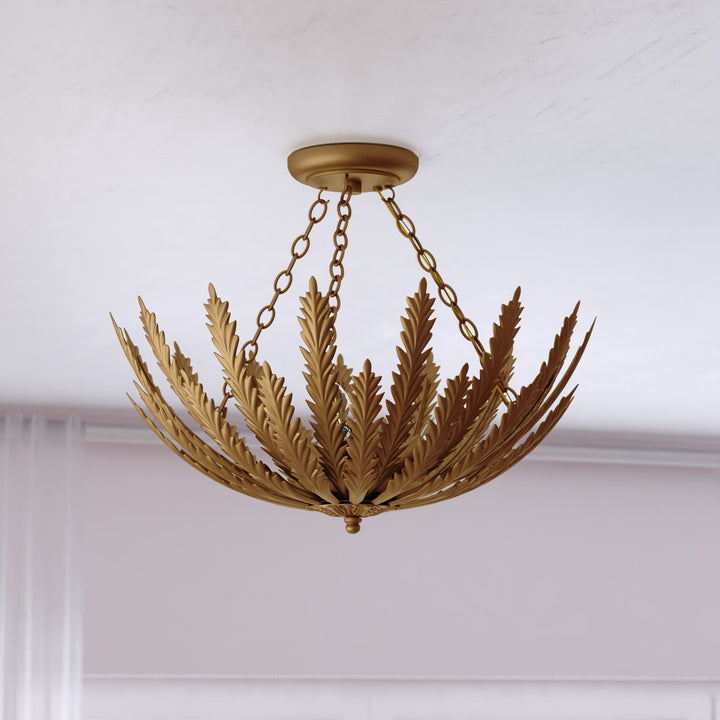 18-In. W 3 Light Semi-Flush Mount Heritage Gold