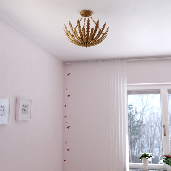 18-In. W 3 Light Semi-Flush Mount Heritage Gold