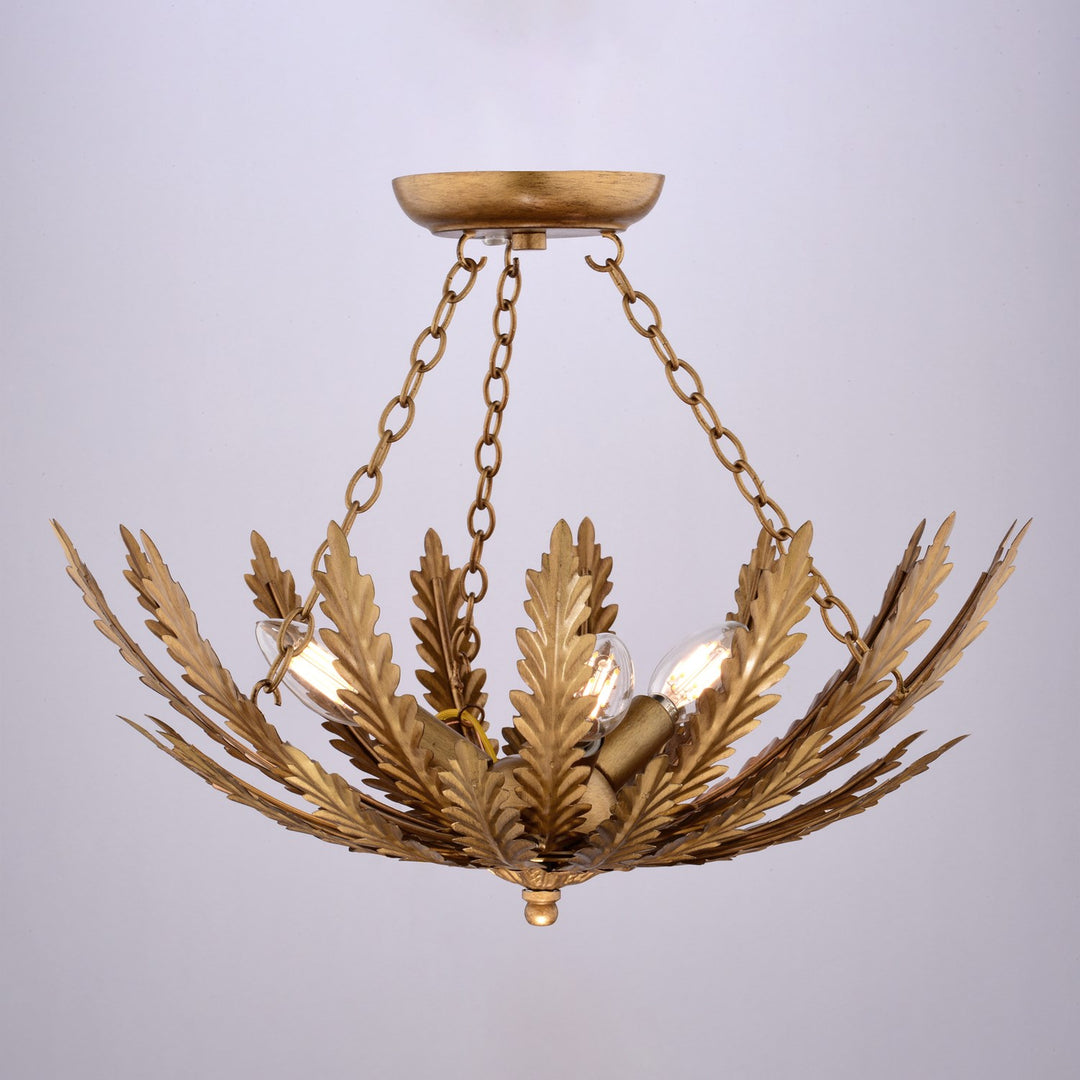 18-In. W 3 Light Semi-Flush Mount Heritage Gold