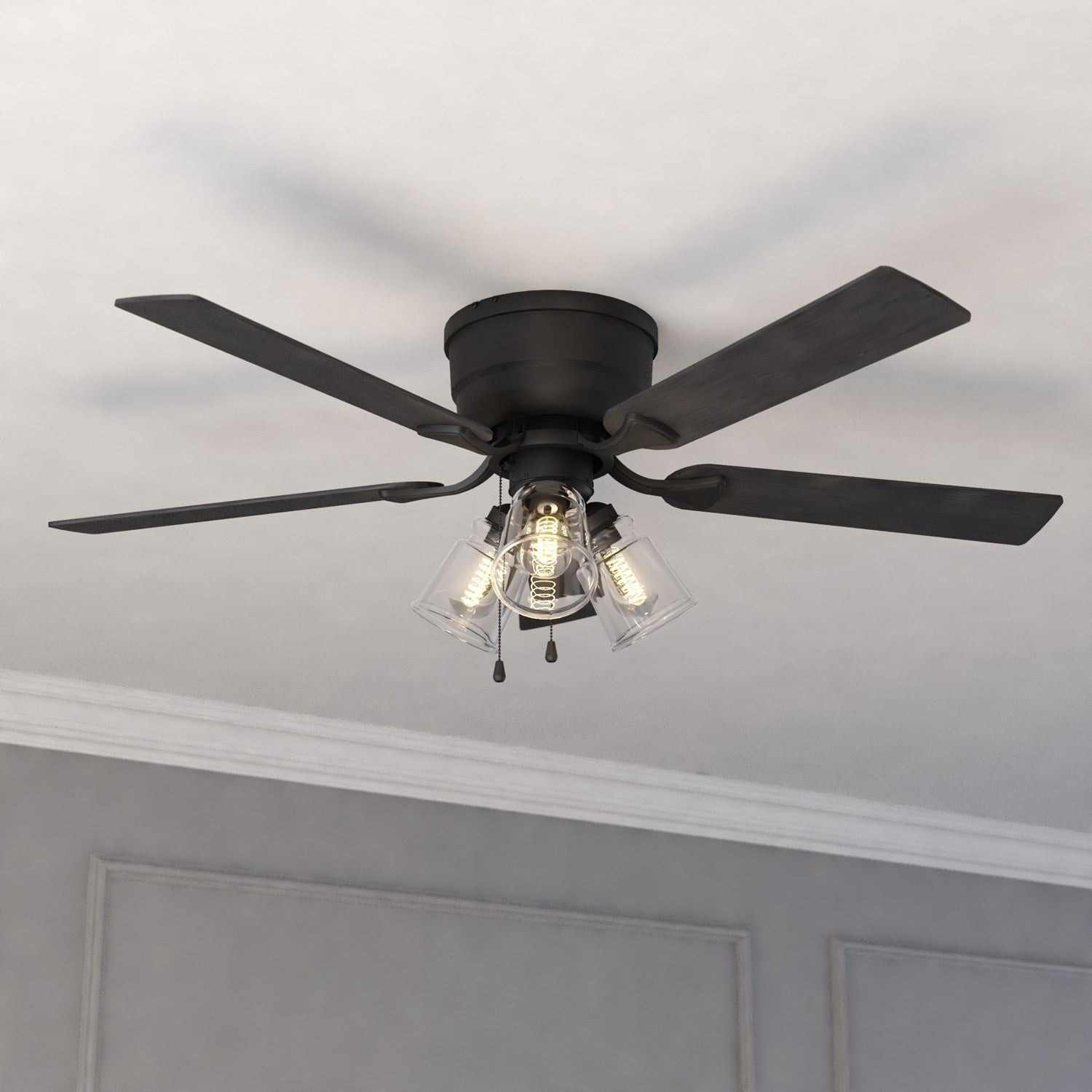 52-In. Ceiling Fan With Pull Chain And Remote Matte Black