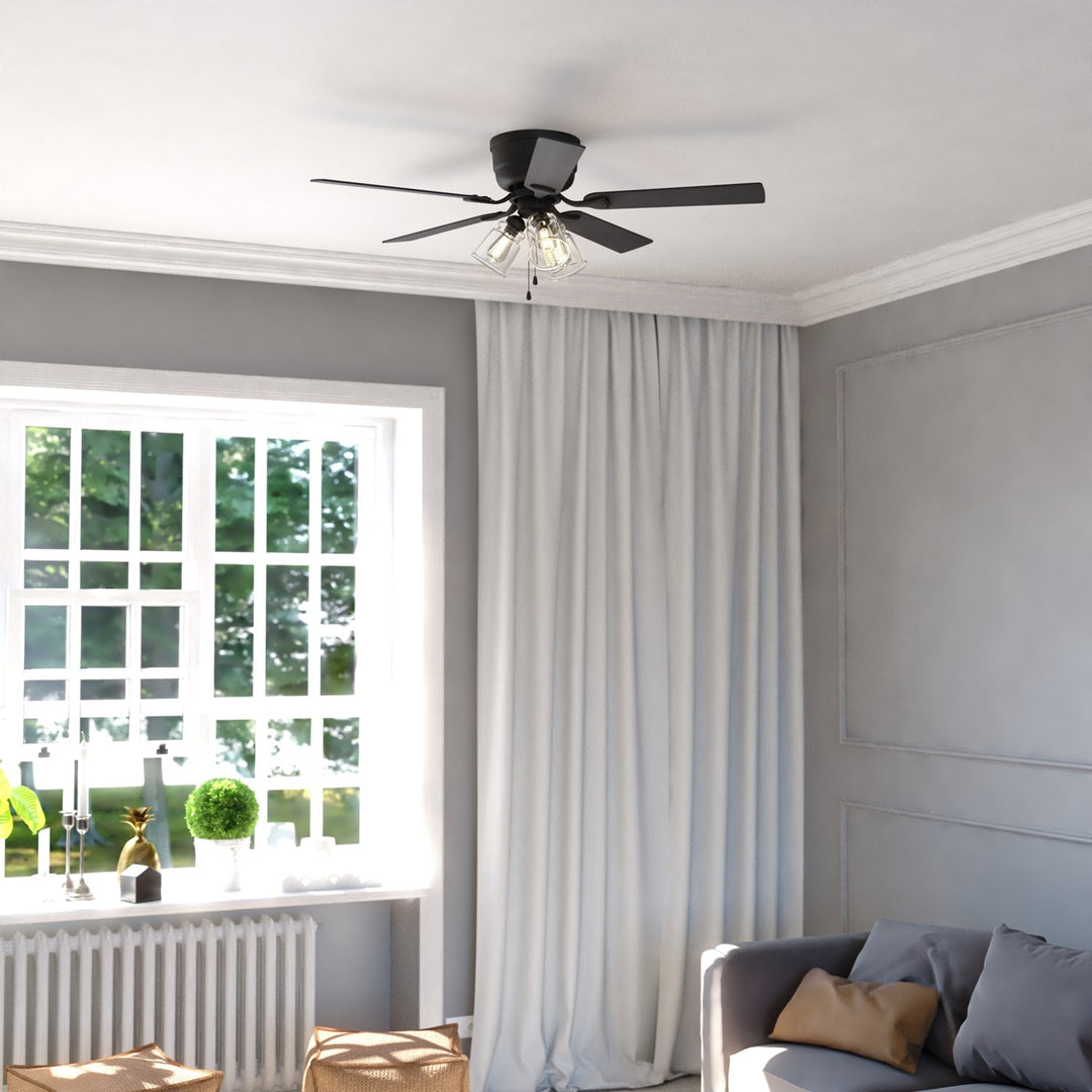 52-In. Ceiling Fan With Pull Chain And Remote Matte Black