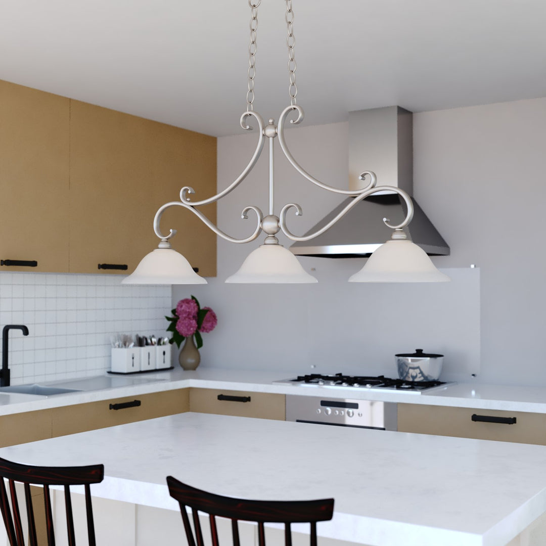 3 Light Linear Chandelier Brushed Nickel