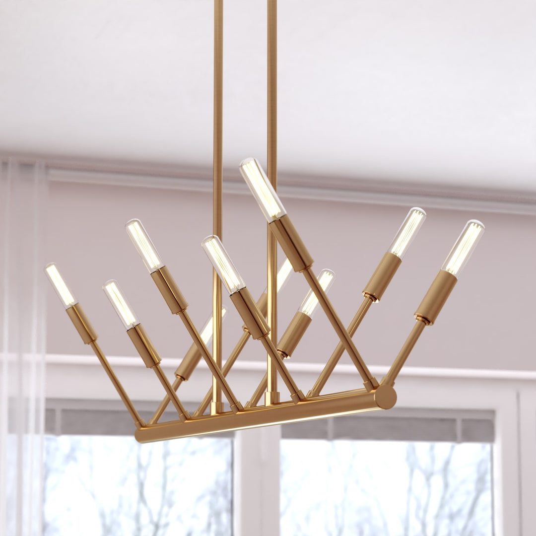 32.25-In. W 10 Light Linear Chandelier Natural Brass