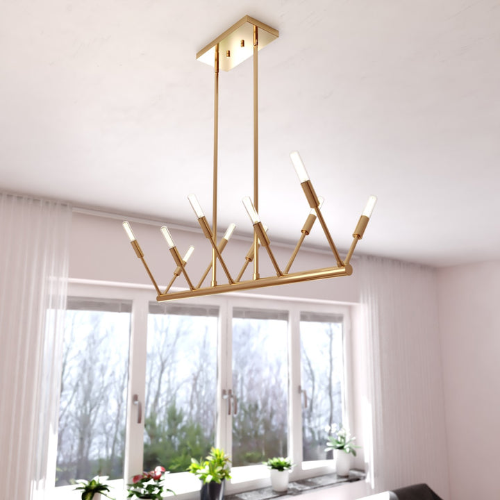 32.25-In. W 10 Light Linear Chandelier Natural Brass