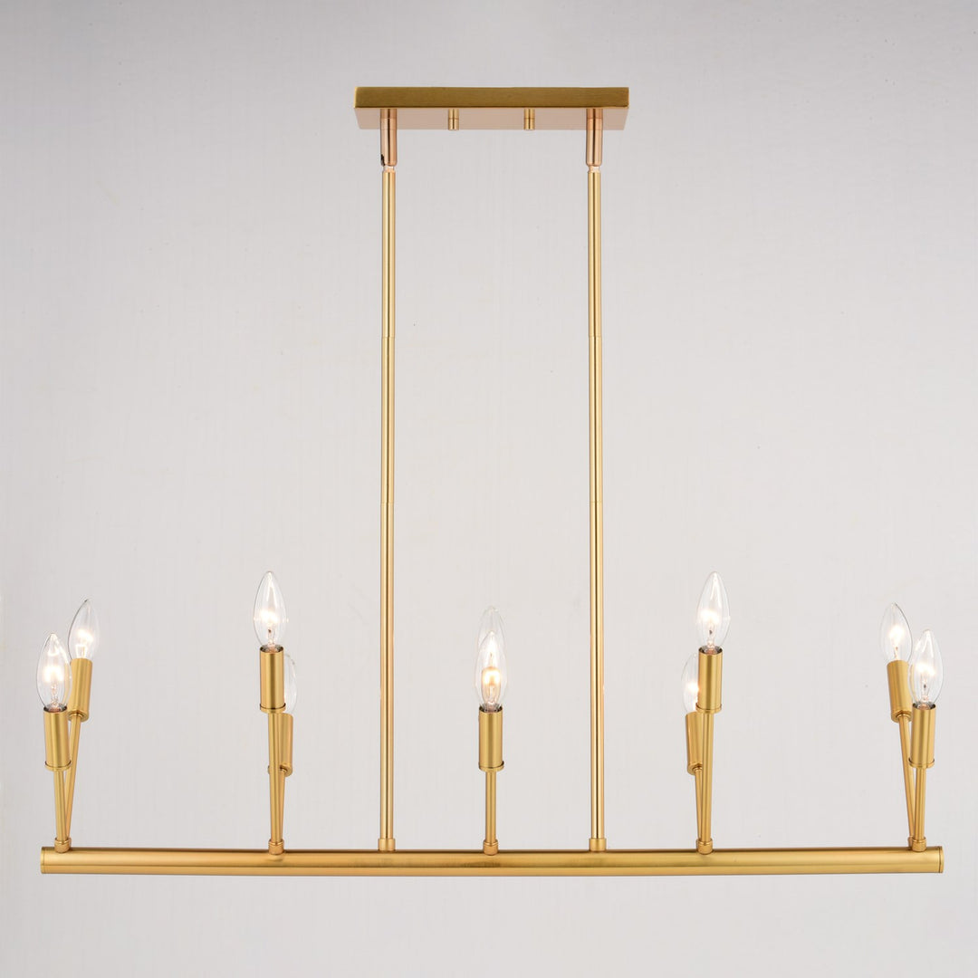 32.25-In. W 10 Light Linear Chandelier Natural Brass