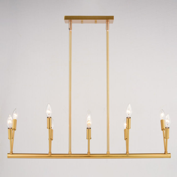 32.25-In. W 10 Light Linear Chandelier Natural Brass
