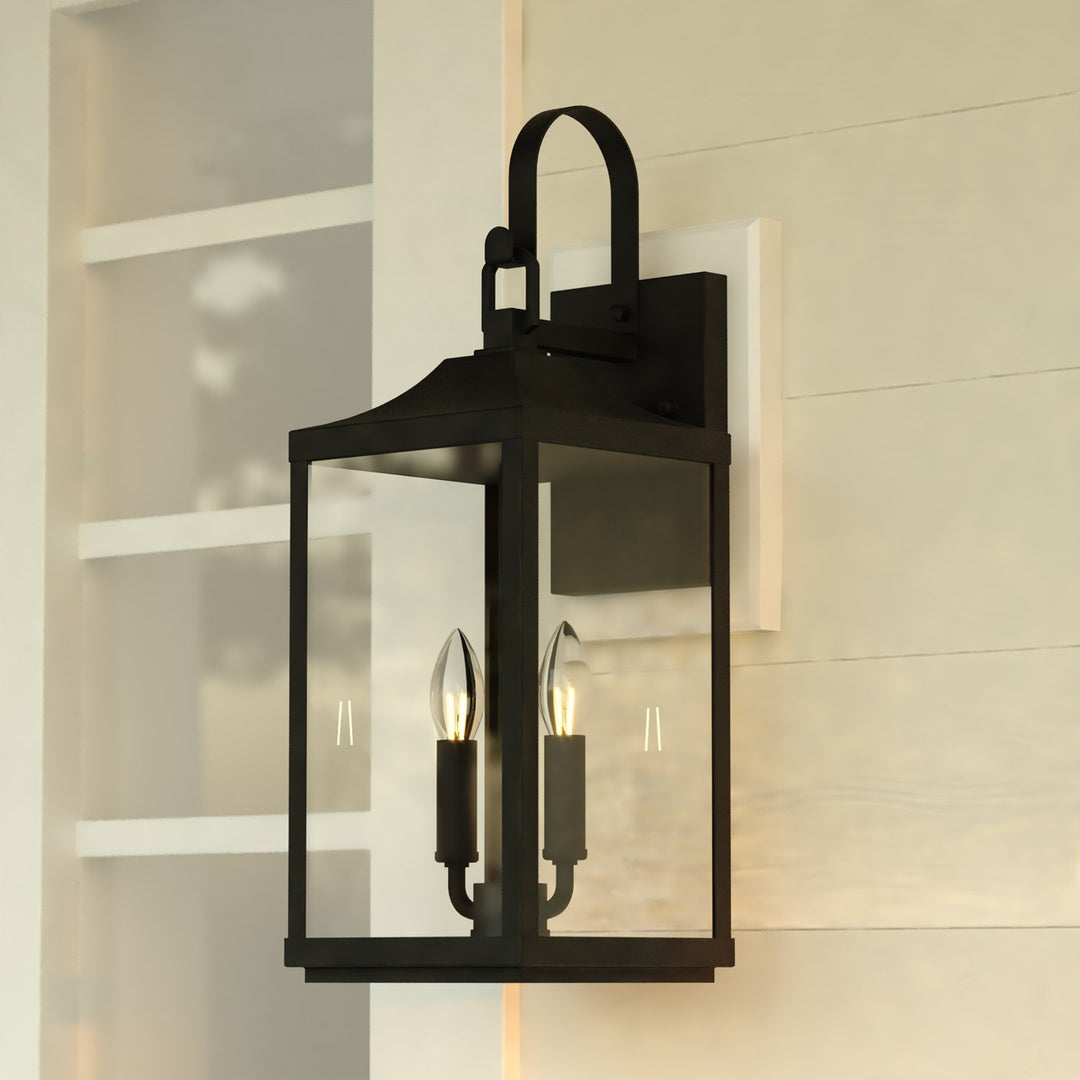 7-In. W 2 Light Outdoor Wall Light Textured Black