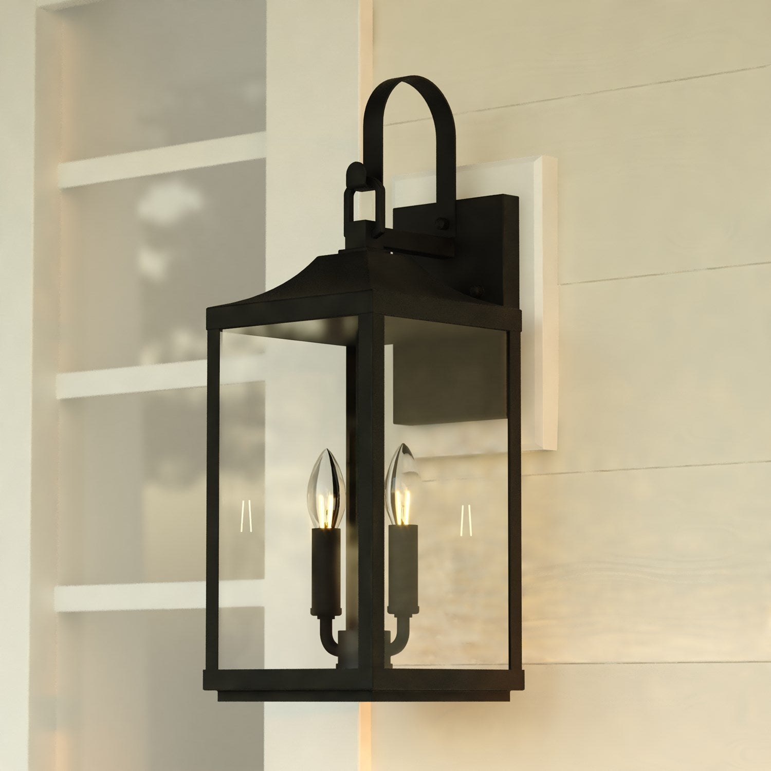 7-In. W 2 Light Outdoor Wall Light Textured Black