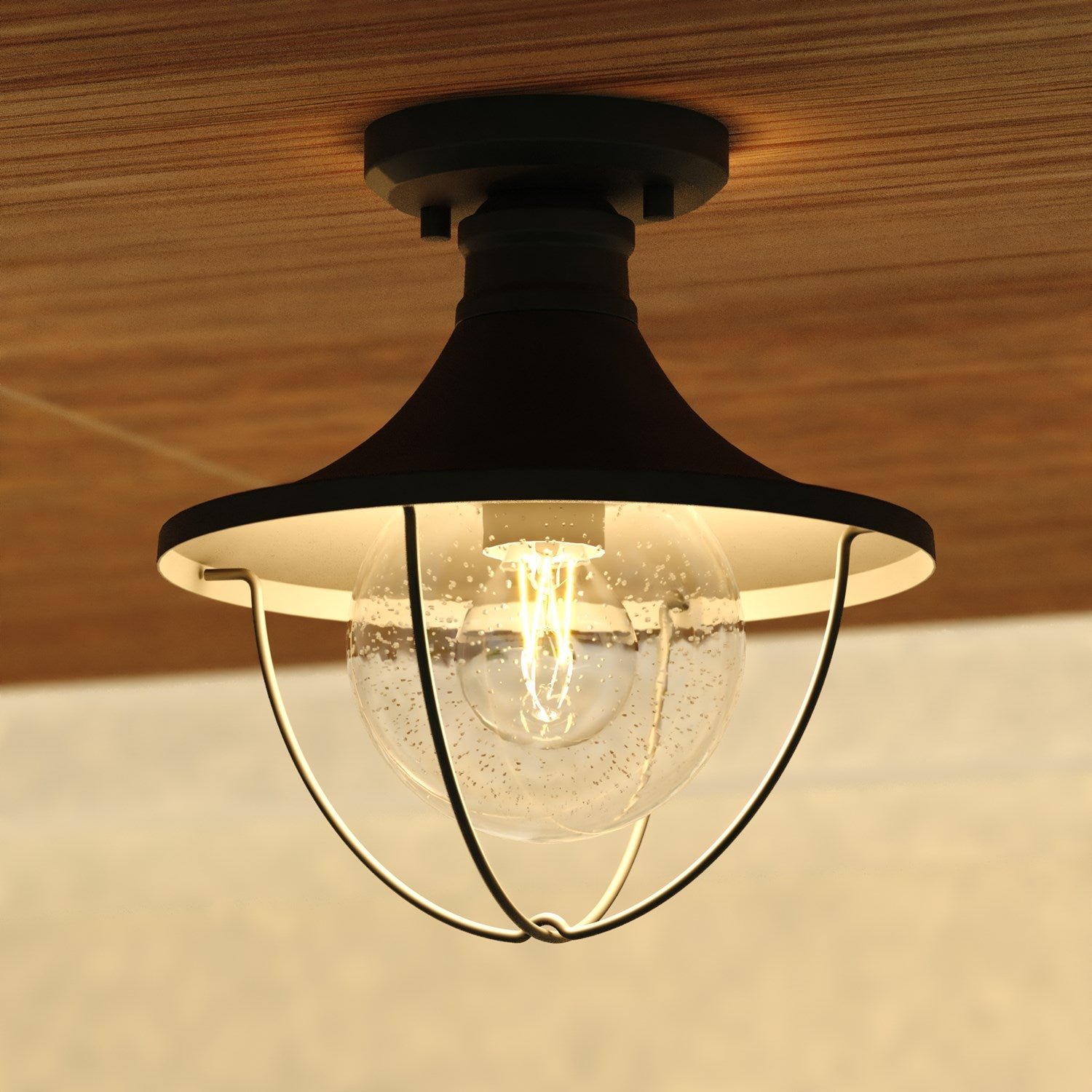 10-In. W Outdoor Semi-Flush Mount Textured Black
