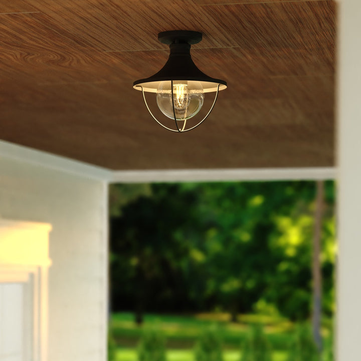 10-In. W Outdoor Semi-Flush Mount Textured Black