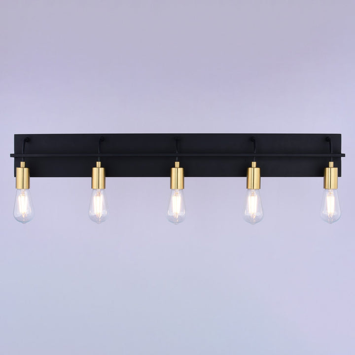 36-In. W 5 Light Vanity Black And Satin Brass