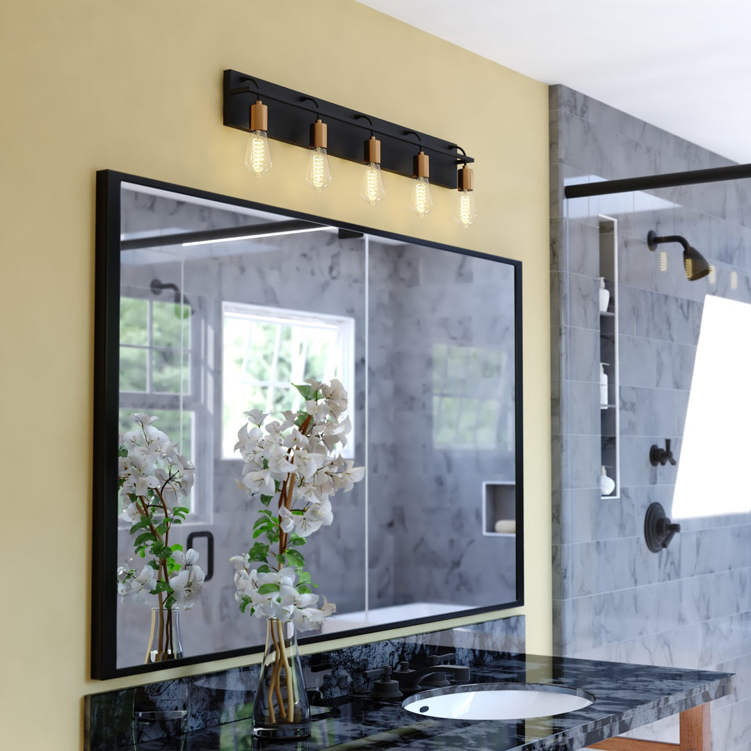 36-In. W 5 Light Vanity Black And Satin Brass