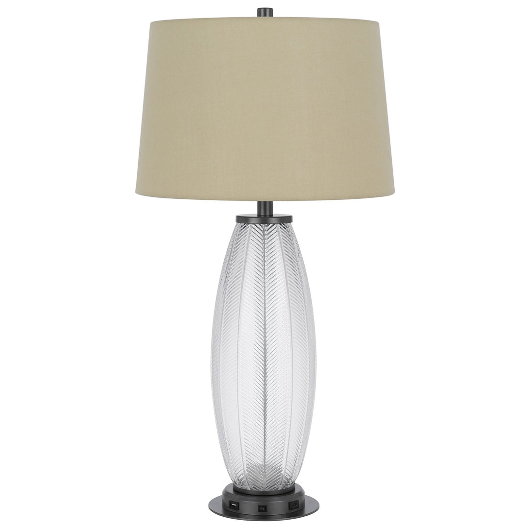 100W Led  Glass Table Lamp With 2W Led Night Light And 2 Usb Outlets by CAL Lighting
