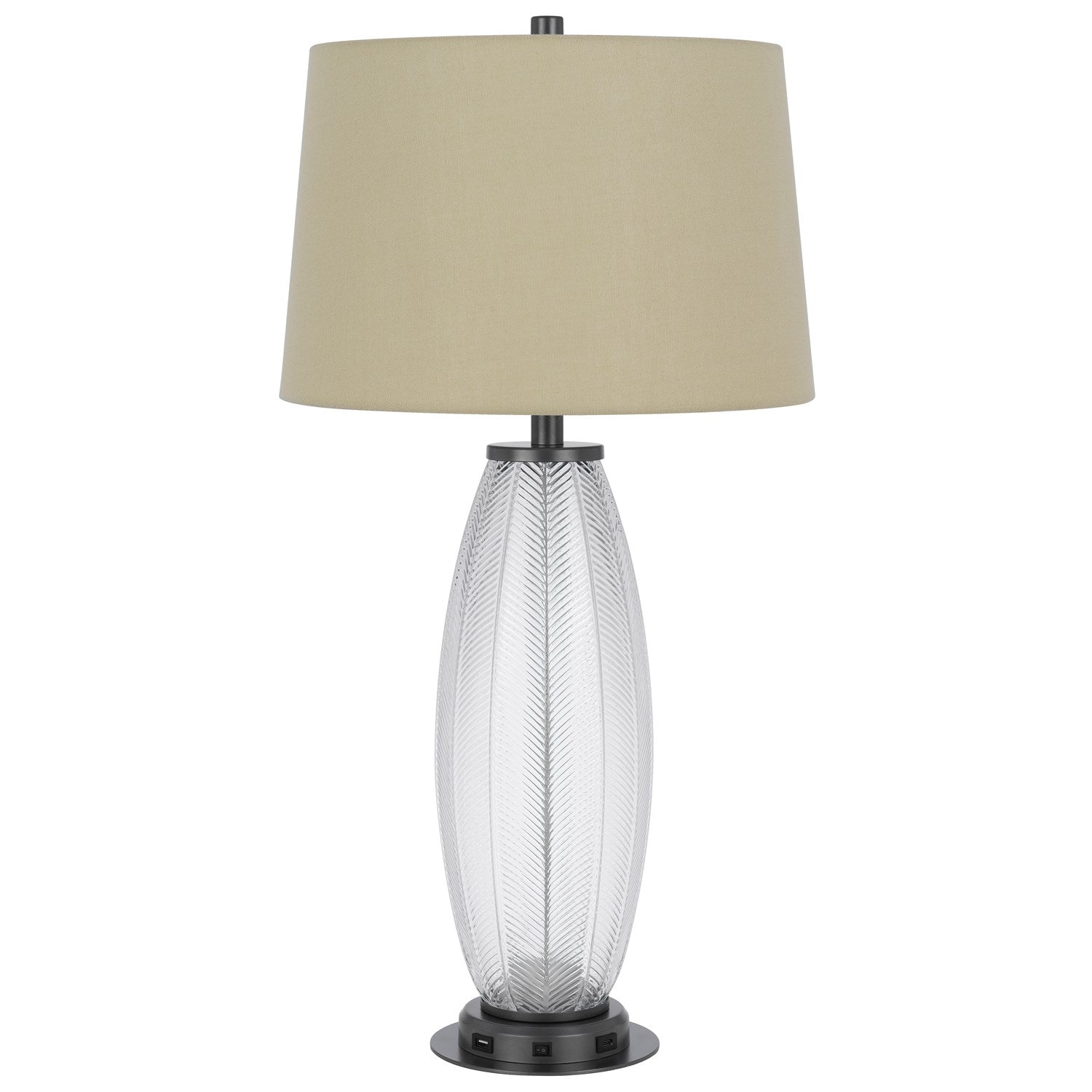 100W Led  Glass Table Lamp With 2W Led Night Light And 2 Usb Outlets by CAL Lighting