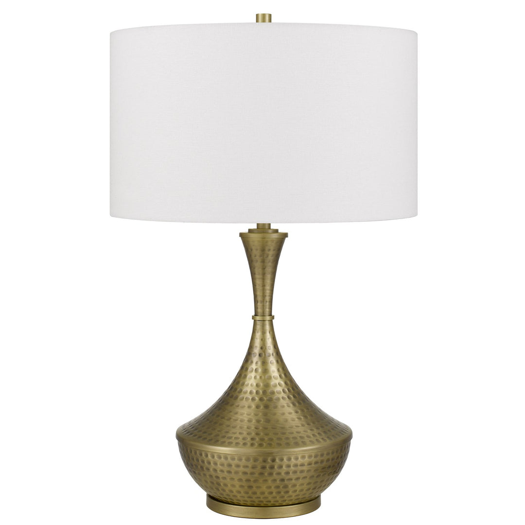 150W 3 Way  Hand Hammered Metal Table Lamp With Drum Hardback Fabric Shade by CAL Lighting