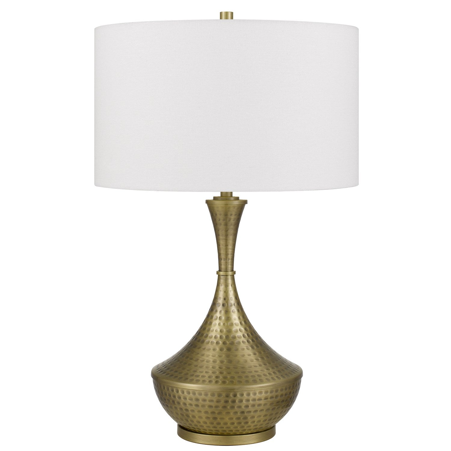 150W 3 Way  Hand Hammered Metal Table Lamp With Drum Hardback Fabric Shade by CAL Lighting
