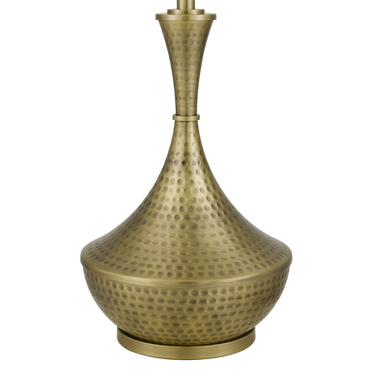 150W 3 Way  Hand Hammered Metal Table Lamp With Drum Hardback Fabric Shade