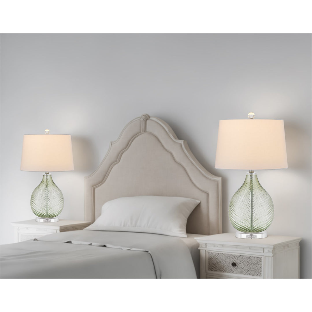 150W 3 Way  Glass Table Lamp With Hardback Fabric Shade