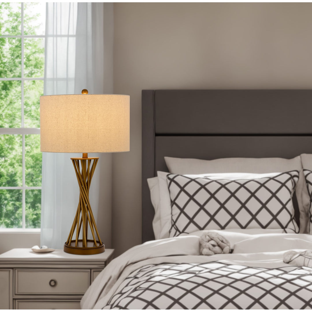 150W 3 Way  Metal Table Lamp With Hardback Drum Fabric Shade