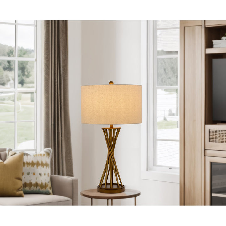 150W 3 Way  Metal Table Lamp With Hardback Drum Fabric Shade