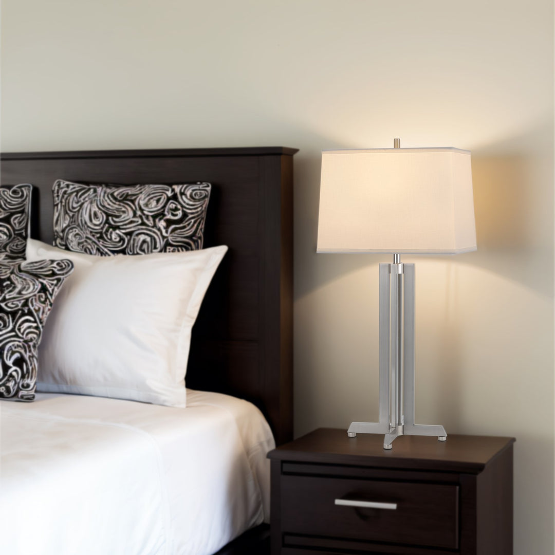 100W  Metal Table Lamp With Rectangular Hardback Fabric Shade