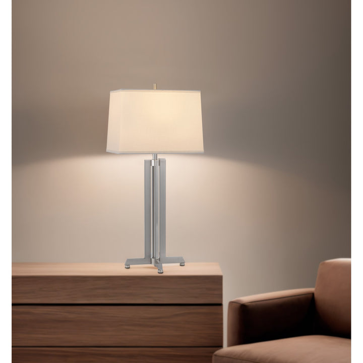 100W  Metal Table Lamp With Rectangular Hardback Fabric Shade