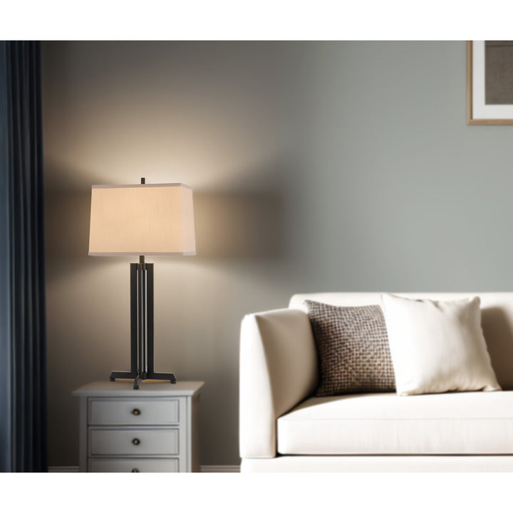 100W  Metal Table Lamp With Rectangular Hardback Fabric Shade