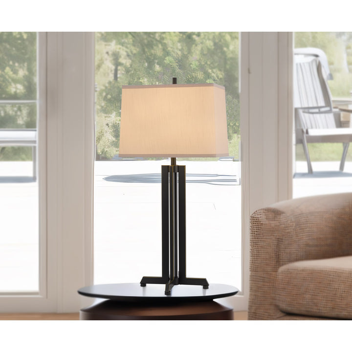 100W  Metal Table Lamp With Rectangular Hardback Fabric Shade