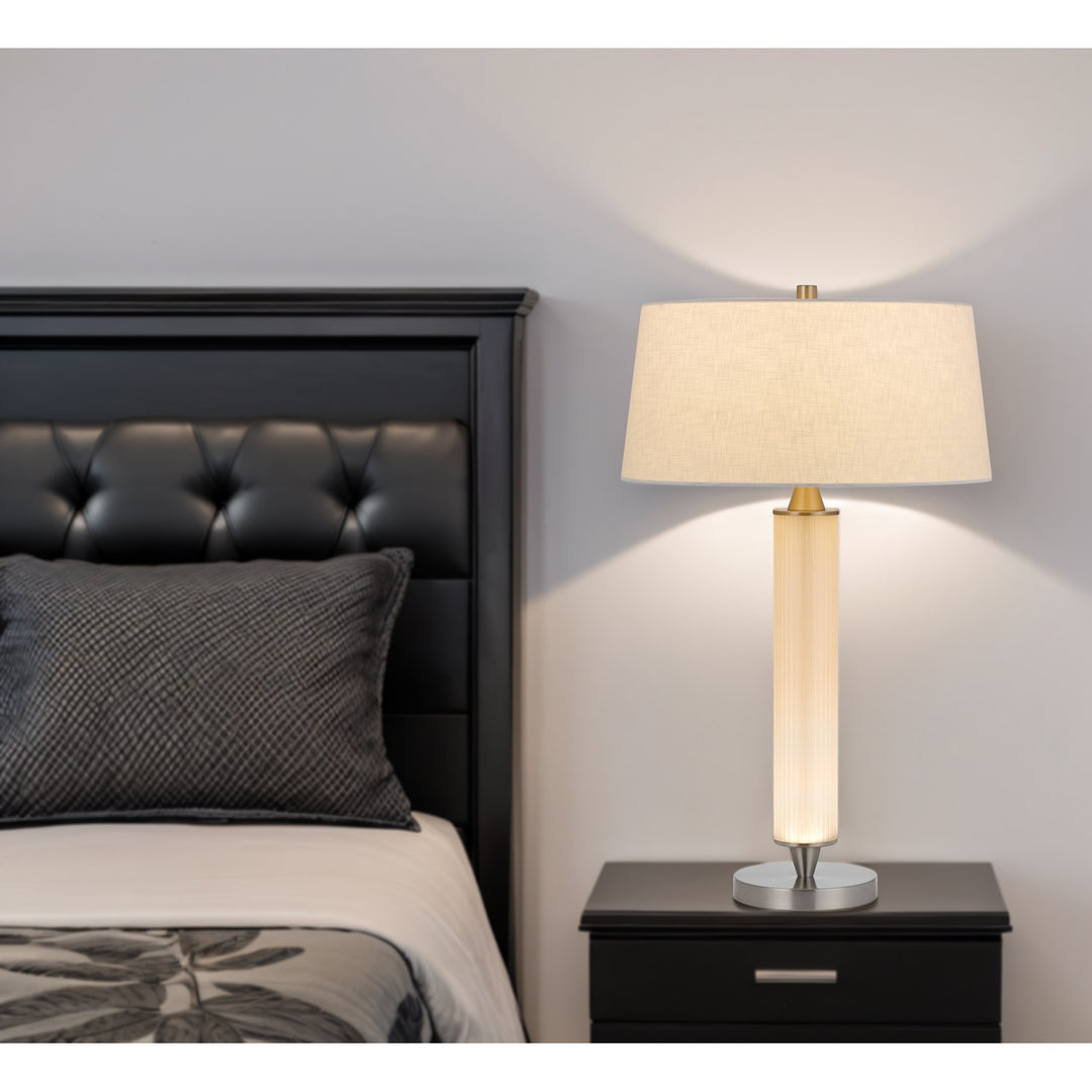 100W  Glass Table Lamp With 2W Led Night Light And Hardback Fabric Shade