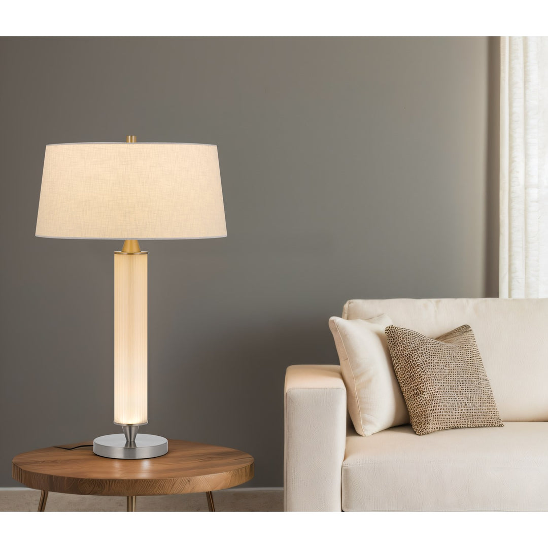 100W  Glass Table Lamp With 2W Led Night Light And Hardback Fabric Shade