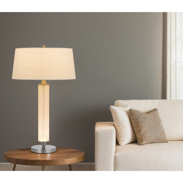 100W  Glass Table Lamp With 2W Led Night Light And Hardback Fabric Shade