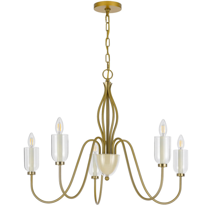60W X 5  Metal Chandelier With Glass Shade by CAL Lighting