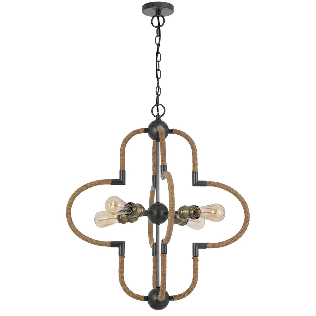 60W X 4  Metal Chandelier With Burlap Wrapped Frame by CAL Lighting