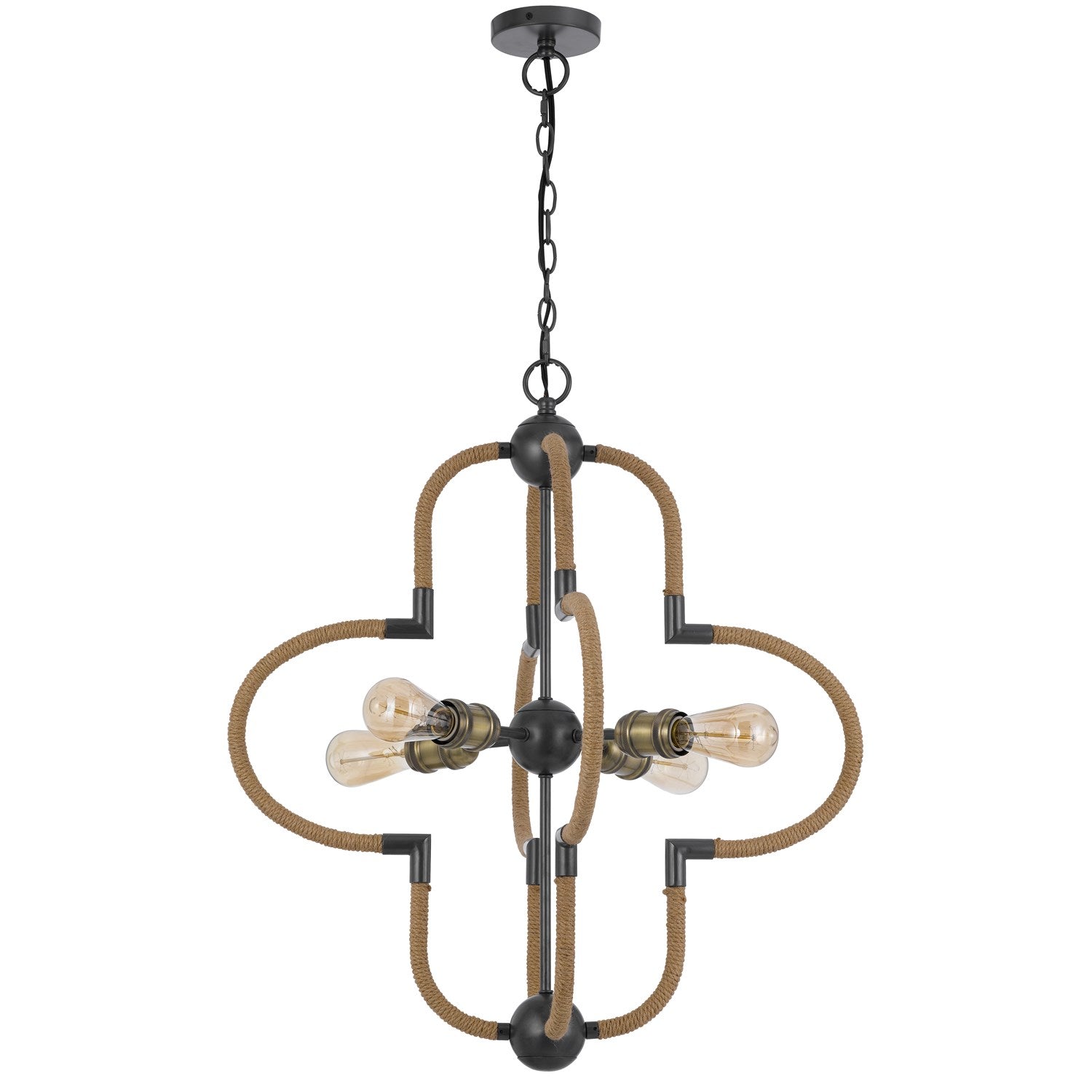 60W X 4  Metal Chandelier With Burlap Wrapped Frame by CAL Lighting