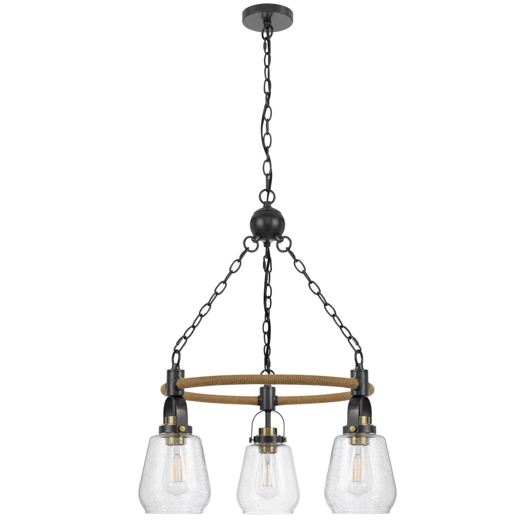 60W X 3  Metal Chandelier With Burlap Accent And Glass Shades by CAL Lighting