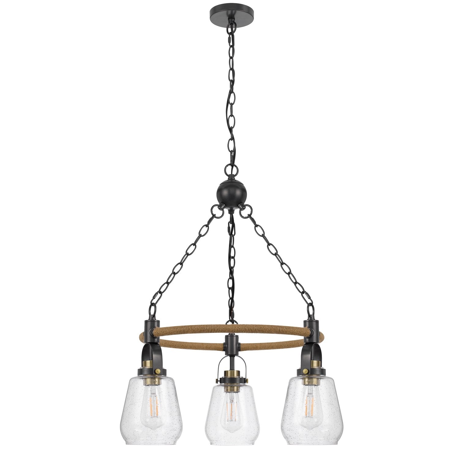 60W X 3  Metal Chandelier With Burlap Accent And Glass Shades by CAL Lighting
