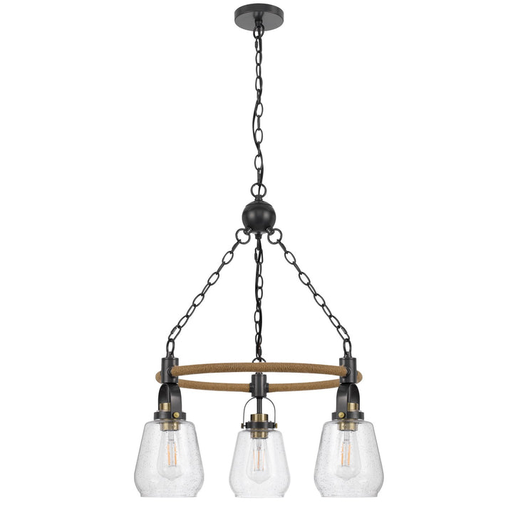 60W X 3  Metal Chandelier With Burlap Accent And Glass Shades by CAL Lighting