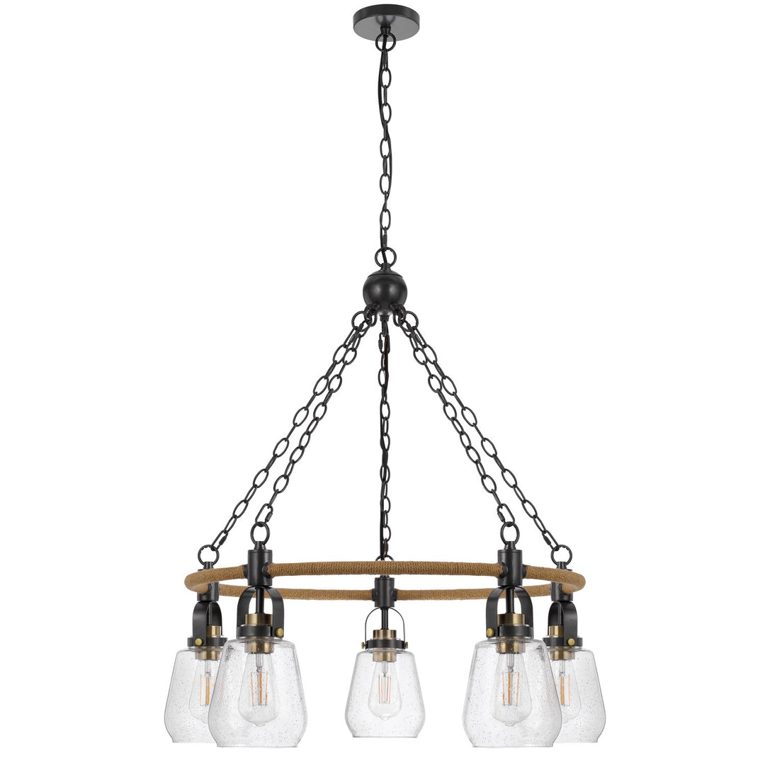 60W X 5  Metal Chandelier With Burlap Accent And Glass Shades by CAL Lighting