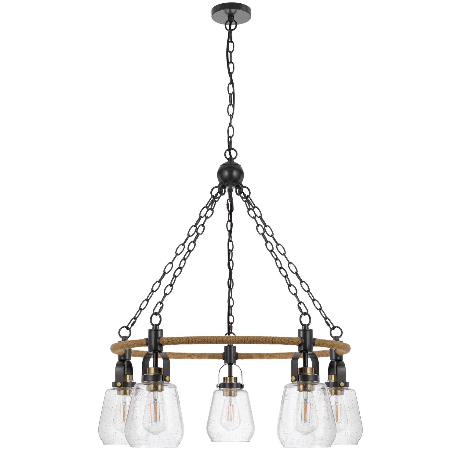60W X 5  Metal Chandelier With Burlap Accent And Glass Shades by CAL Lighting