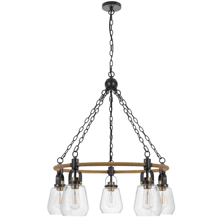 60W X 5  Metal Chandelier With Burlap Accent And Glass Shades by CAL Lighting
