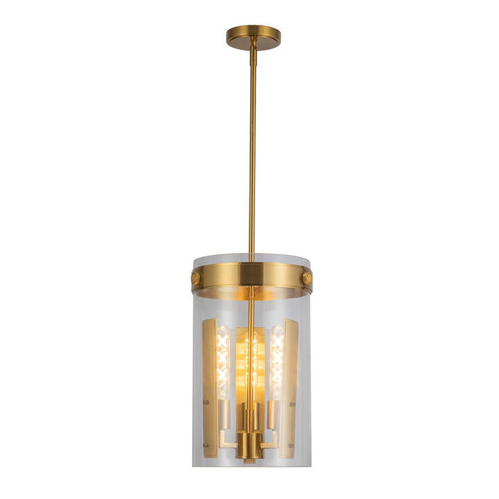 3 Light Pendant, Brushed Brass