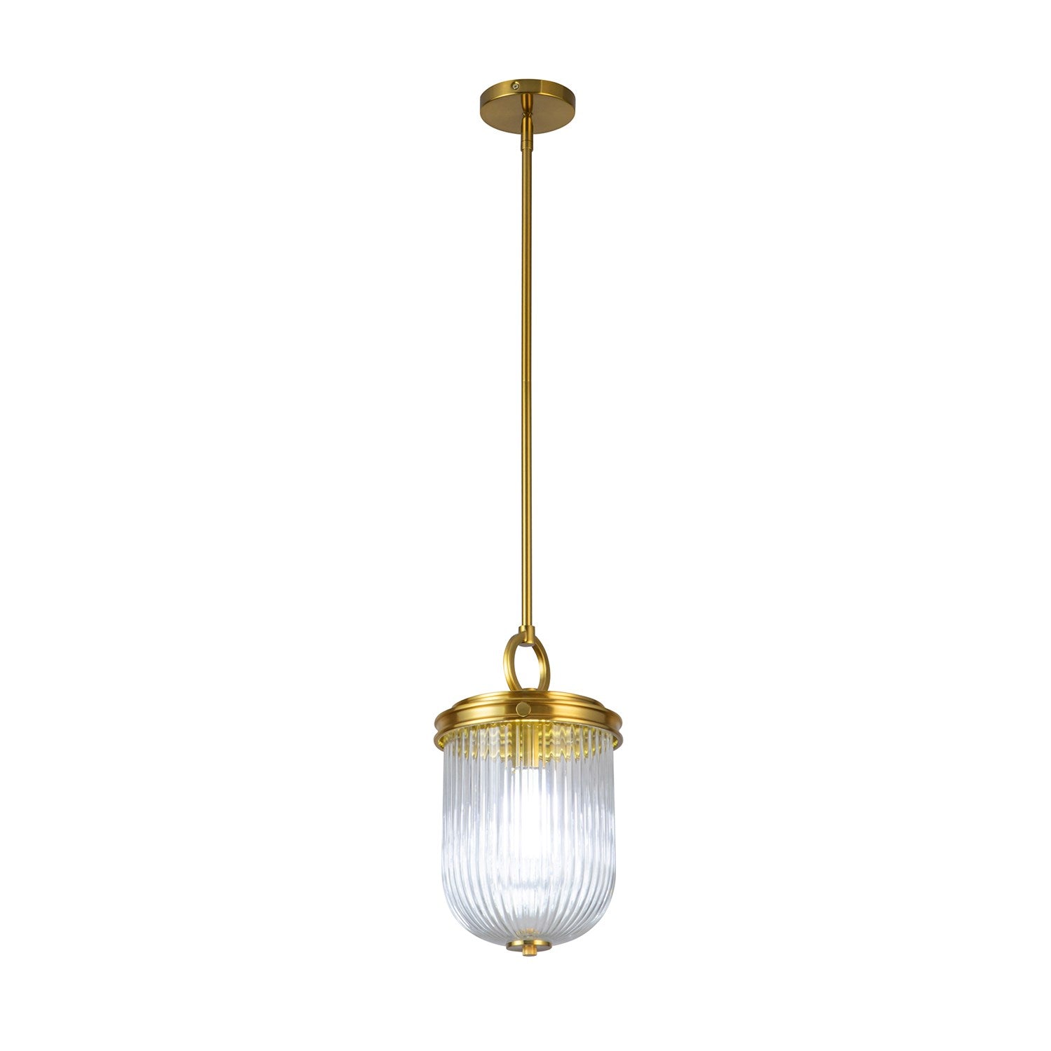 1 Light Pendant, Vintage Brass With Ribbed Glass Glassware by Artcraft