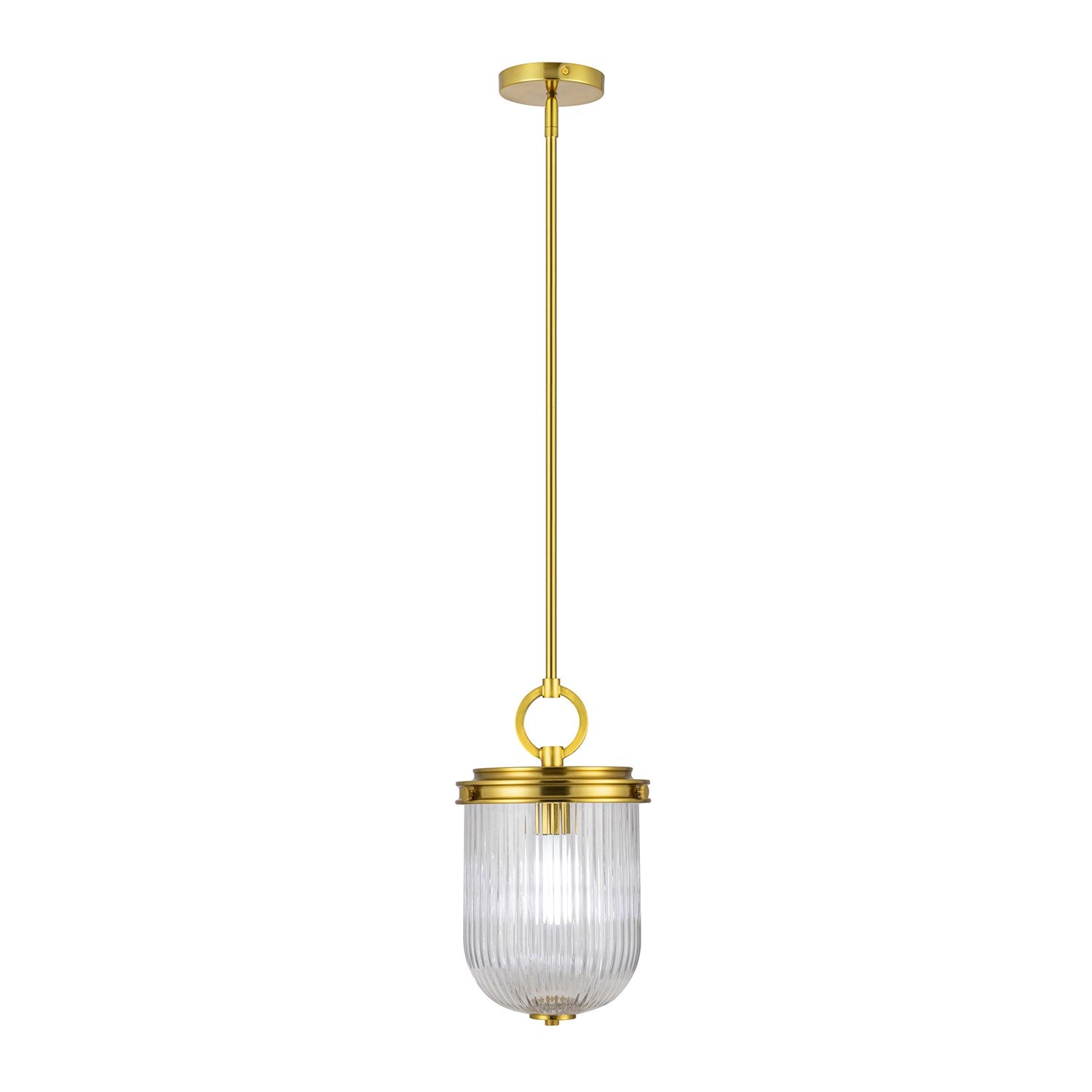 1 Light Pendant, Vintage Brass With Ribbed Glass Glassware