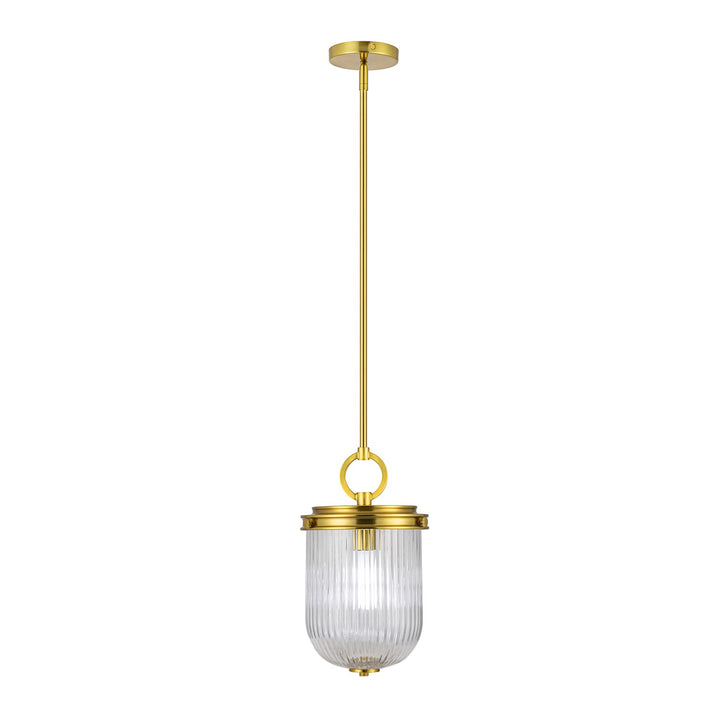 1 Light Pendant, Vintage Brass With Ribbed Glass Glassware