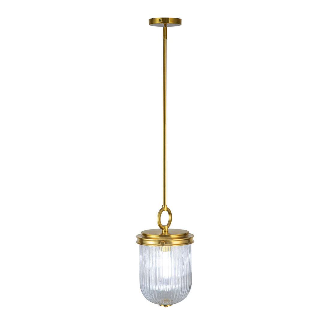 1 Light Pendant, Vintage Brass With Ribbed Glass Glassware