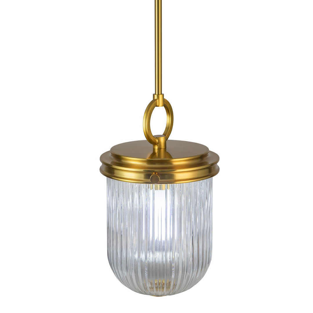 1 Light Pendant, Vintage Brass With Ribbed Glass Glassware