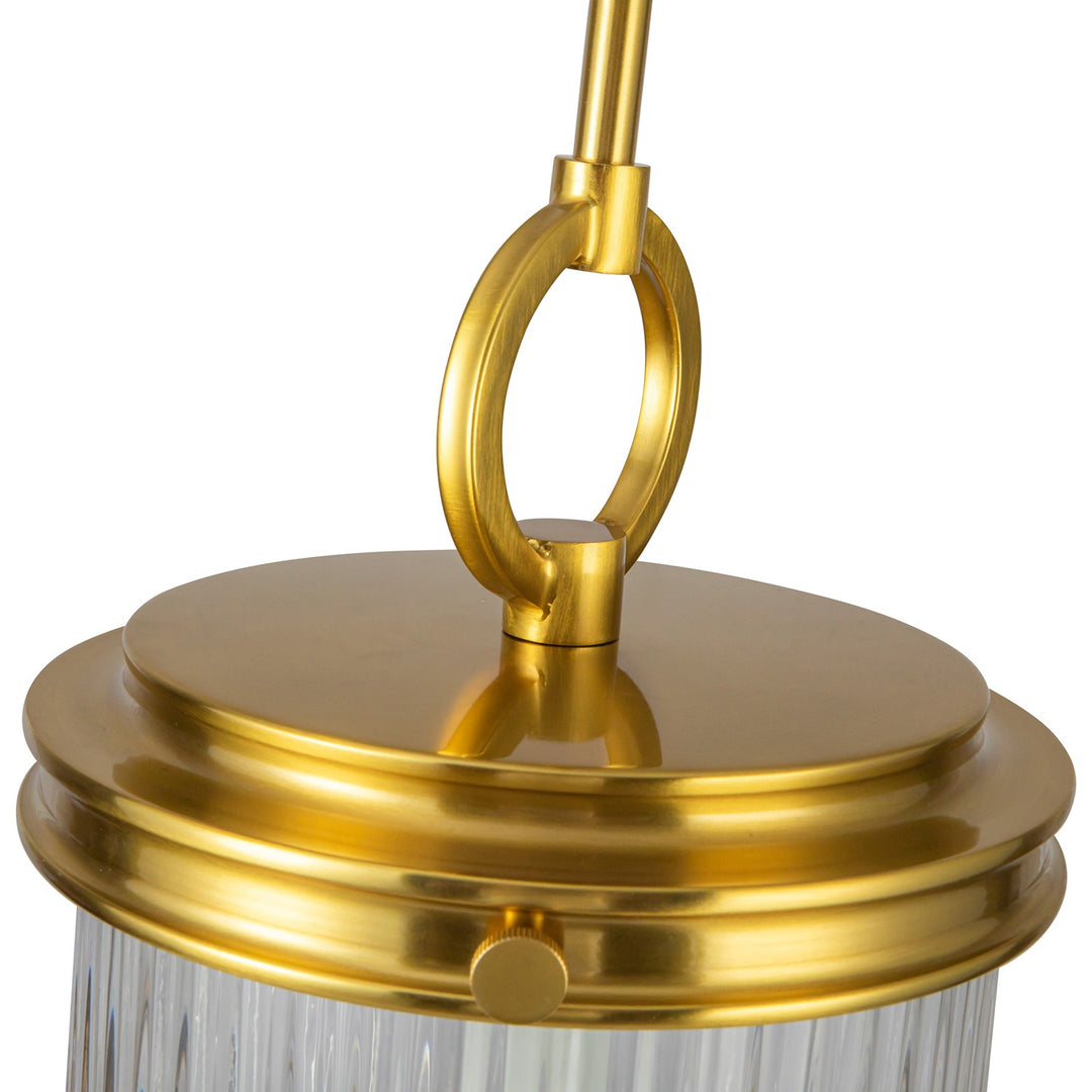 1 Light Pendant, Vintage Brass With Ribbed Glass Glassware