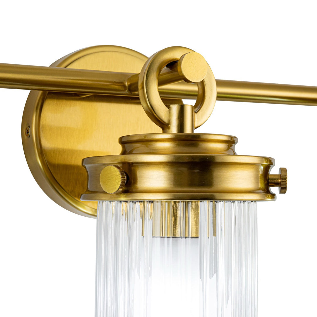 3 Light Bathroom, Vintage Brass With Ribbed Glass Glassware