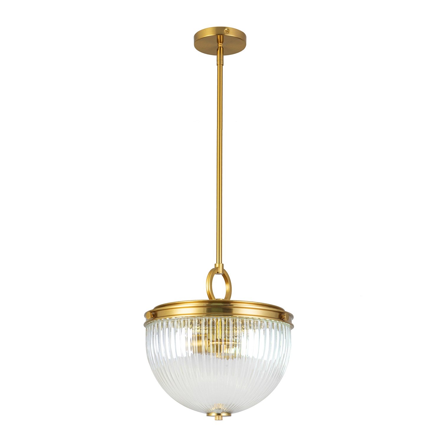 2 Light Pendant, Vintage Brass With Ribbed Glass Glassware