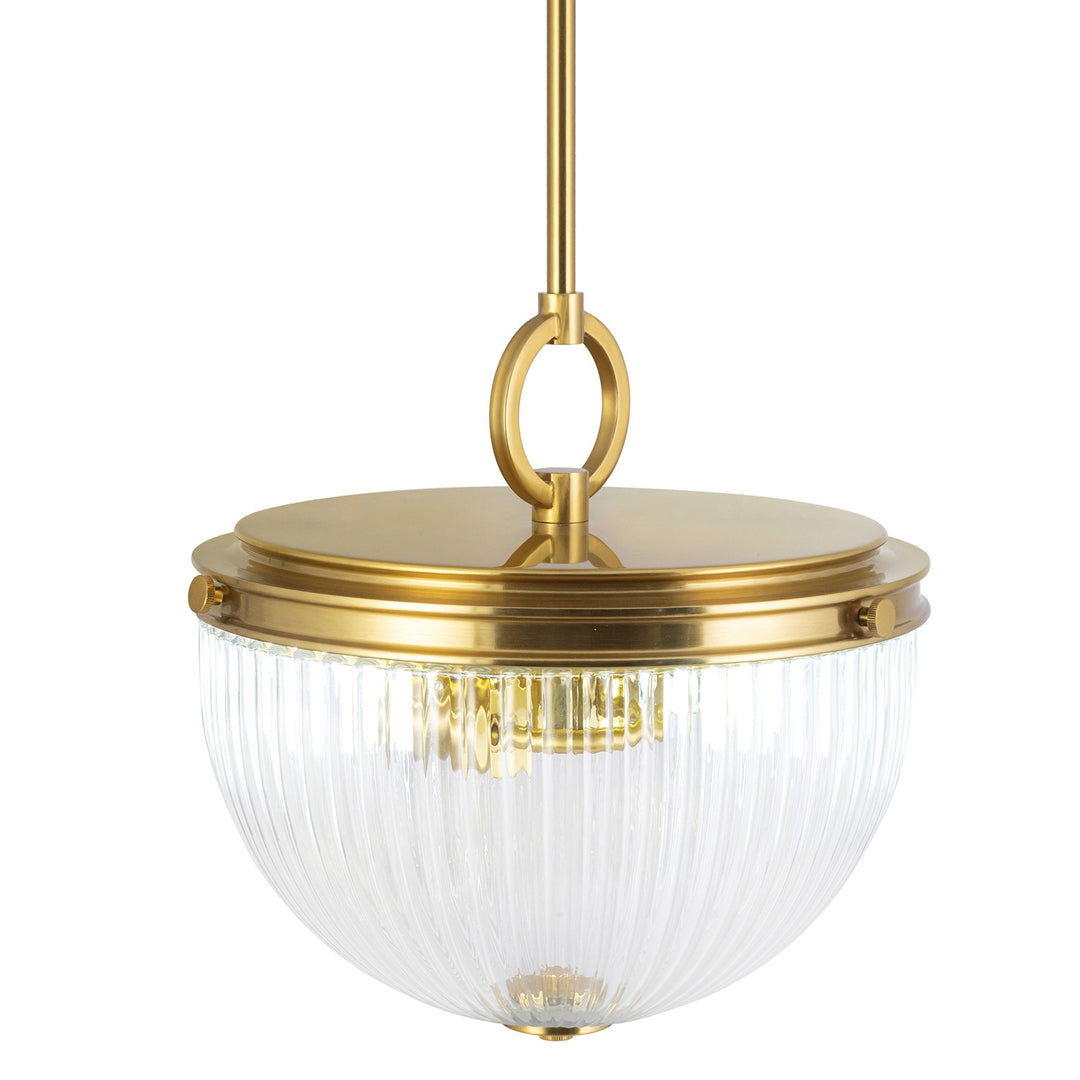 2 Light Pendant, Vintage Brass With Ribbed Glass Glassware
